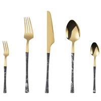 stainless steel tableware glossy imitation wooden gold dinnerware sets western knife fork spoon teaspoon flatware cutlery