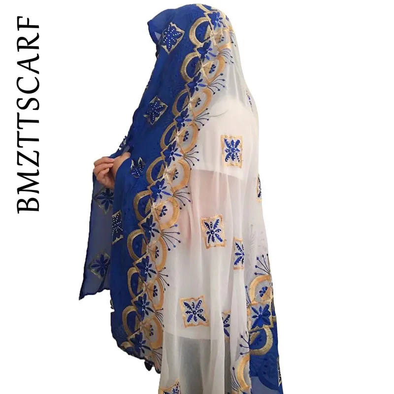 Новые африканские шарфы мусульманская вышивка женский большой шифоновый шарф
