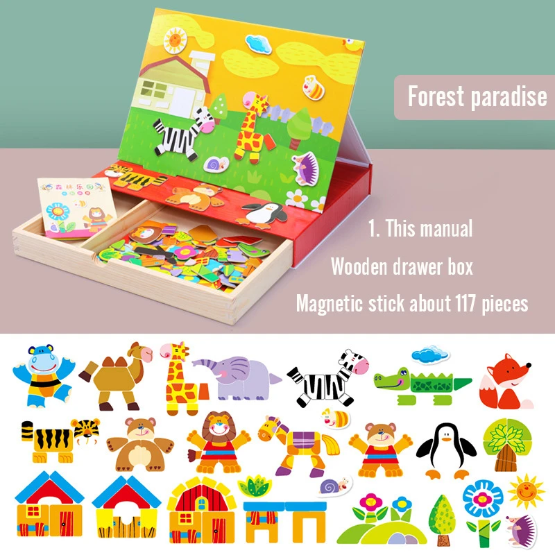 Деревянные магнитные наклейки для правописания персонажи фигурки животных