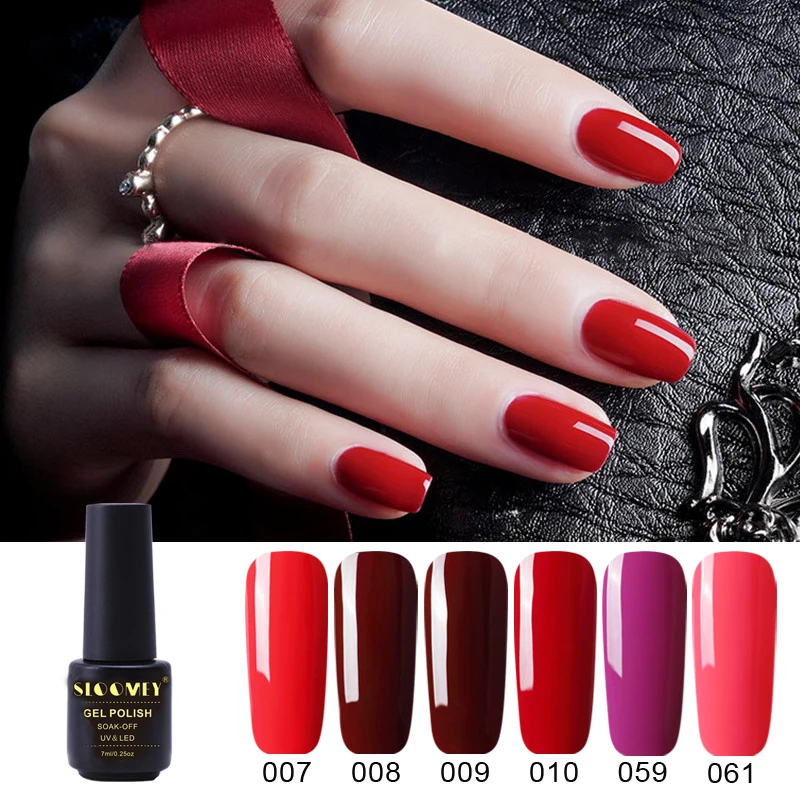 

SLOOMEY Red Series Gel Nail Polish 7ml UV Pure Colors Soak Off Nail Gel Polish Semi Permanent Nail Art Gel Lacquer Vernis