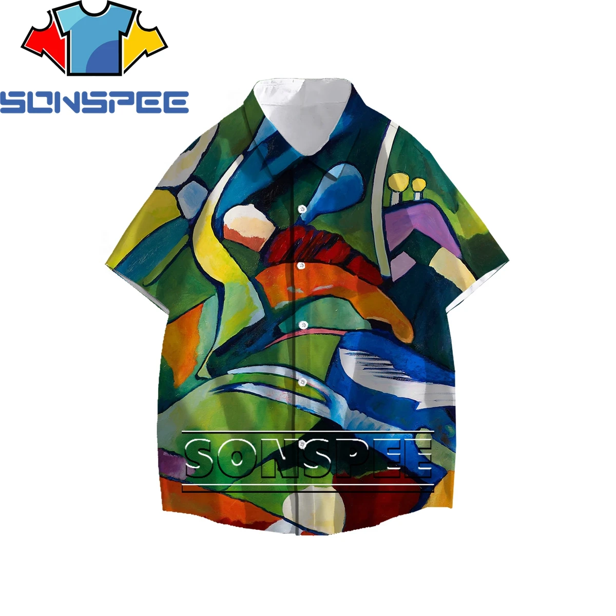 

SONSPEE Fashion Artistic Rendering Style 3D Print Men Women's Shirt Summer Original Personality Hawaiian Beach Loose Buttons Top