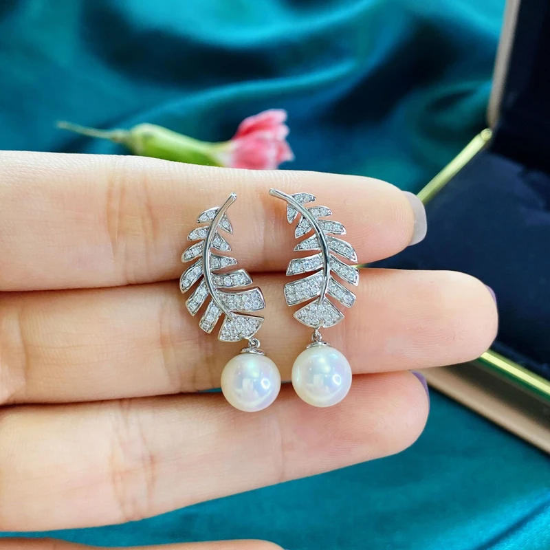 

Knobspin 100% 925 Sterling Silver Fashion Woman Earrings Simple High Carbon Diamond Feather Design Fine Drop Earrings Jewelry