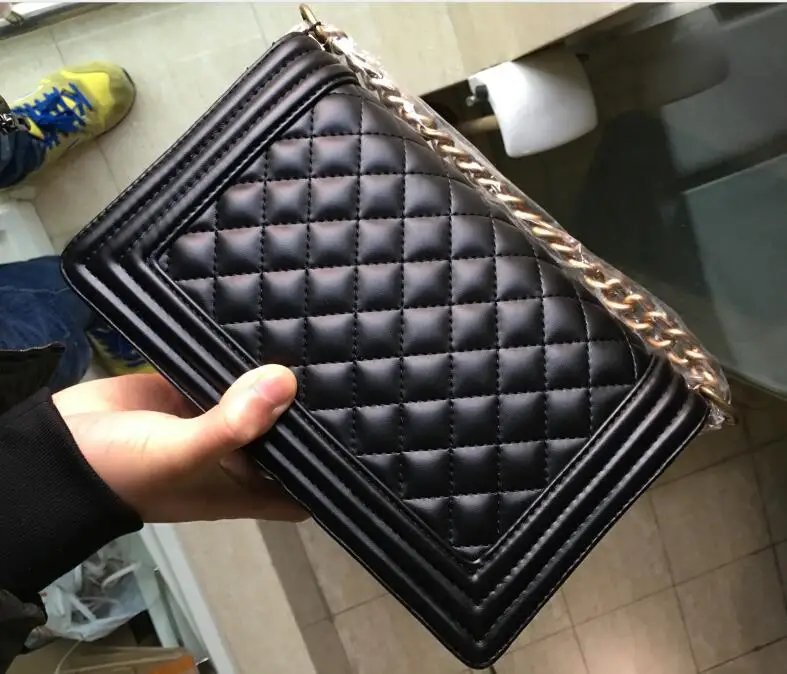 black gold Известная Брендовая женская сумка-мессенджер из искусственной кожи высокого качества клетчатая сумка через плечо сумка-цепочка модная женская сумка через плечо - Цвет: black gold