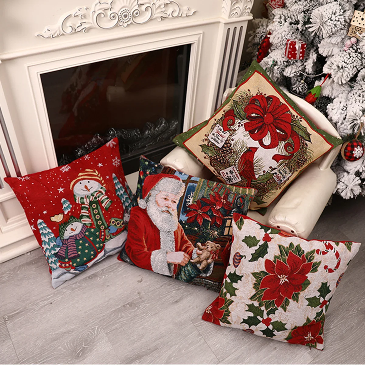 

Christmas Throw Pillow Cover Santa Claus Snowman Xmas Flower Cushion Cover For Sofa Shop Home Car Room Decor New Year 2022 Gift