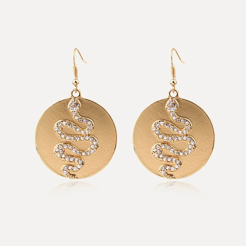 

Orgin Summer Minimalist Gold Circle Snake Dangle Earings for Women Temperament Rhinestone Earings Party Jewelry Accessories