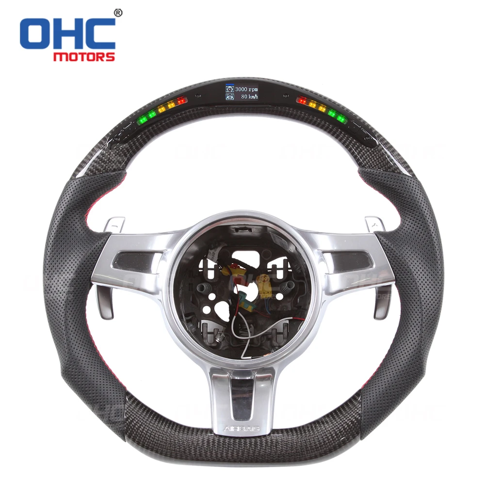 

100% реальный углеродное волокно светодиодный дисплей рулевое колесо, совместимое с Pors-che GTS GTR 911 Boxster GT Cayenne Macan 998 781