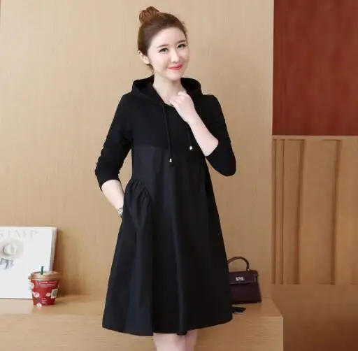 

Pregnant Women Clothing New Spring Autumn Korean Loose Hooded Splicing Fashion Maternity Dress Pregnancy Long Sleeve Clothes
