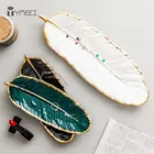 Керамическая тарелка YMEEI в форме листа, золотистая фарфоровая тарелка для десерта, тарелка, столовая посуда, лоток для хранения с перьями суши-посуда