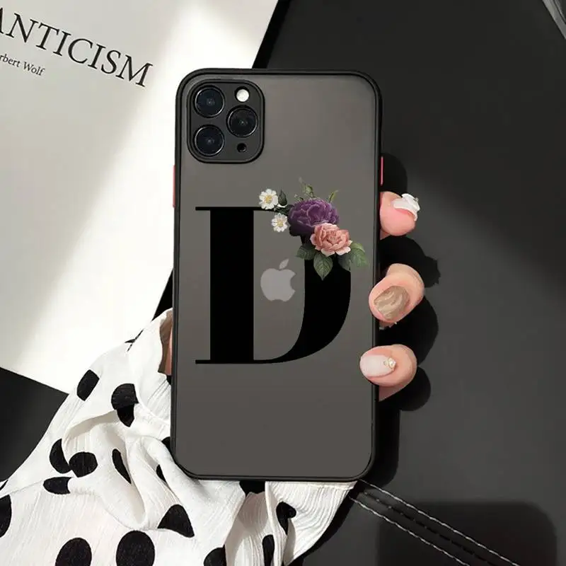

Phone Case For iPhone 12 11 Mini Pro XR XS Max 7 8 Plus X Alphabet Letter Flower Matte transparent cover