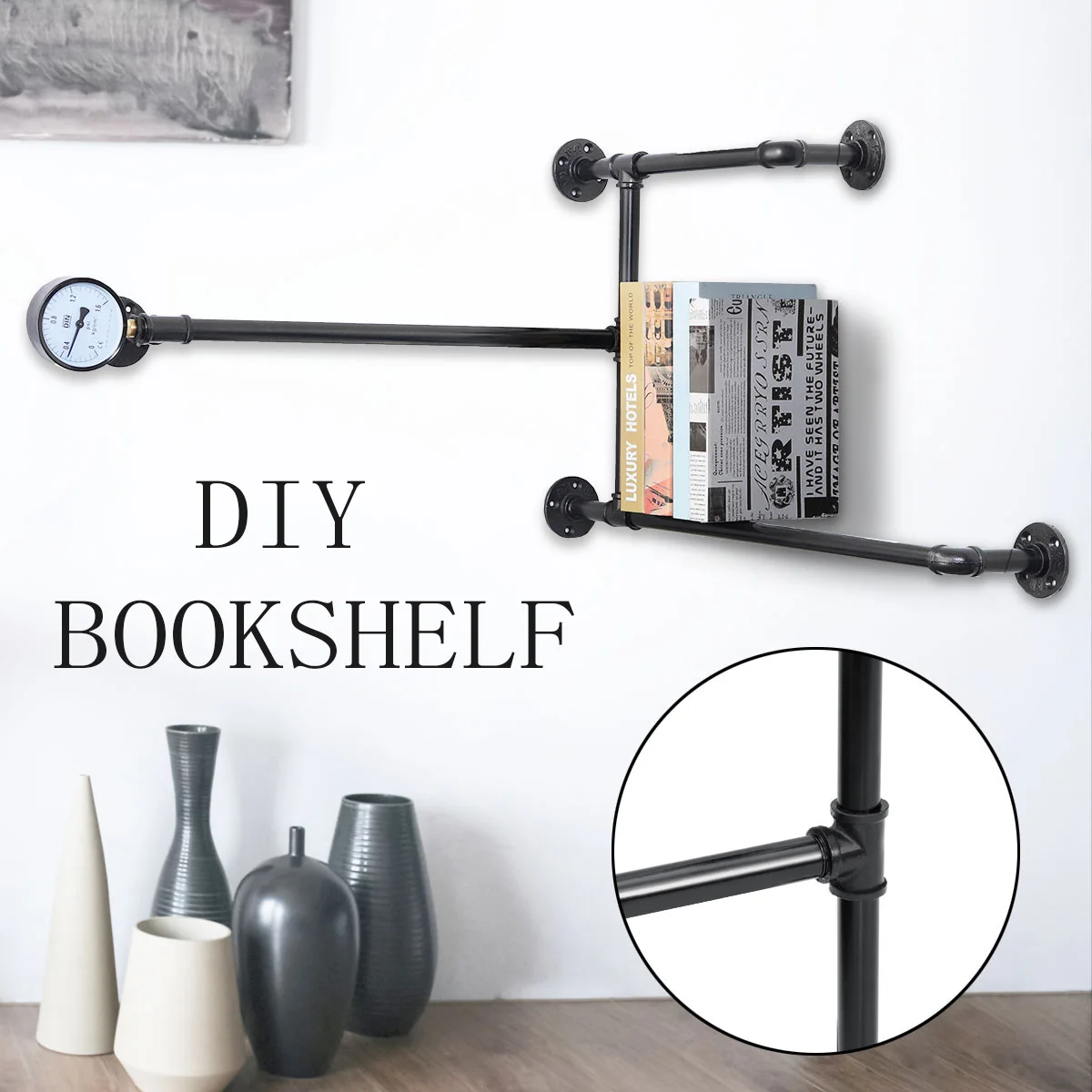 

Vintage Retro Black Iron Industrial Pipe Shelf Bracket Mounting Bracket Holder Wall Floating Storage Holders Racks Home Decor
