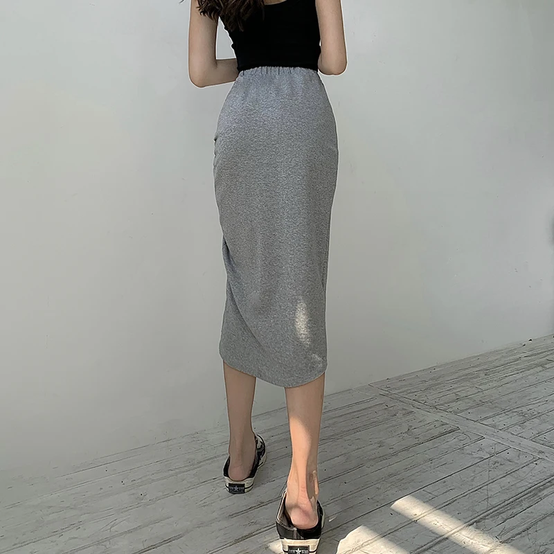 

ONEINALL Patchwork Bodycon Skirt For Women High Waist Side Split Ruched Solid Mid Skirts Female Summer Clothing 2021 New Stylish