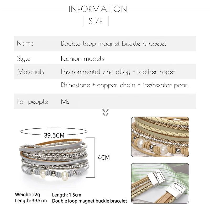 

Multicolors Women Leather Bracelets & Bangles Pearl Of Fresh Water Magnet Buckle Charm Bracelet Wrap Bracelets Women Accessories
