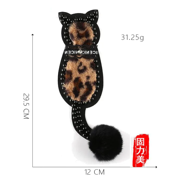 2pc Luxury Miss cat pearl beaded lace necklace wool embroidery patch 3 color white coffee khaki leopard print | Дом и сад