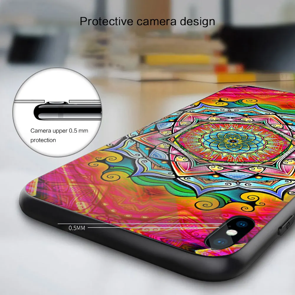 Мягкий силиконовый стеклянный чехол для iPhone 13 12 11 Pro X XS Max XR 8 7 6 Plus SE 2020 S чёрный