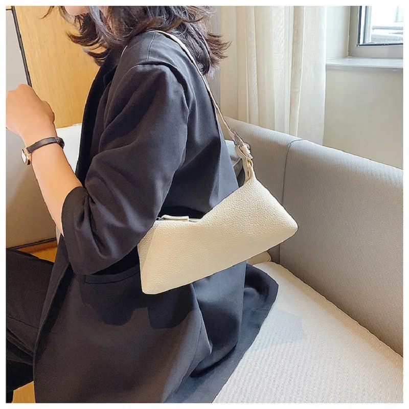 

Soft Leather Baguette Bag For Women 2021 New Fashion Casual Beige Pink Blue Lychee Pattern Female Shoulder Underarm Bag