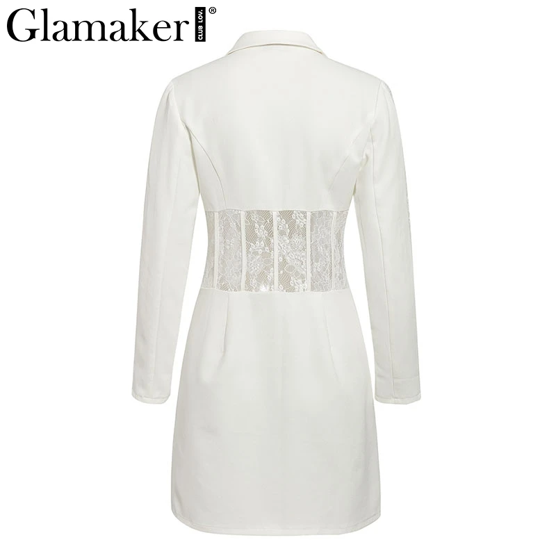 Glamaker, Сексуальное Лоскутное Платье-Блейзер, женское белое двубортное осеннее короткое платье, женские элегантные зимние вечерние платья, облегающее платье