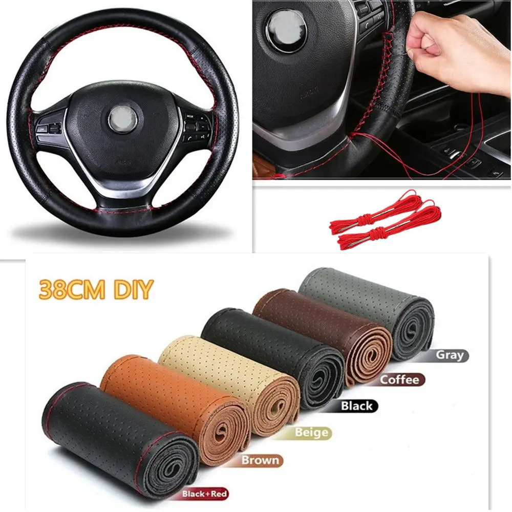 Чехол для руля из натуральной кожи 38 см, чехол для руля автомобиля DIY, чехол для руля, оплетка руля из мягкой воловьей кожи