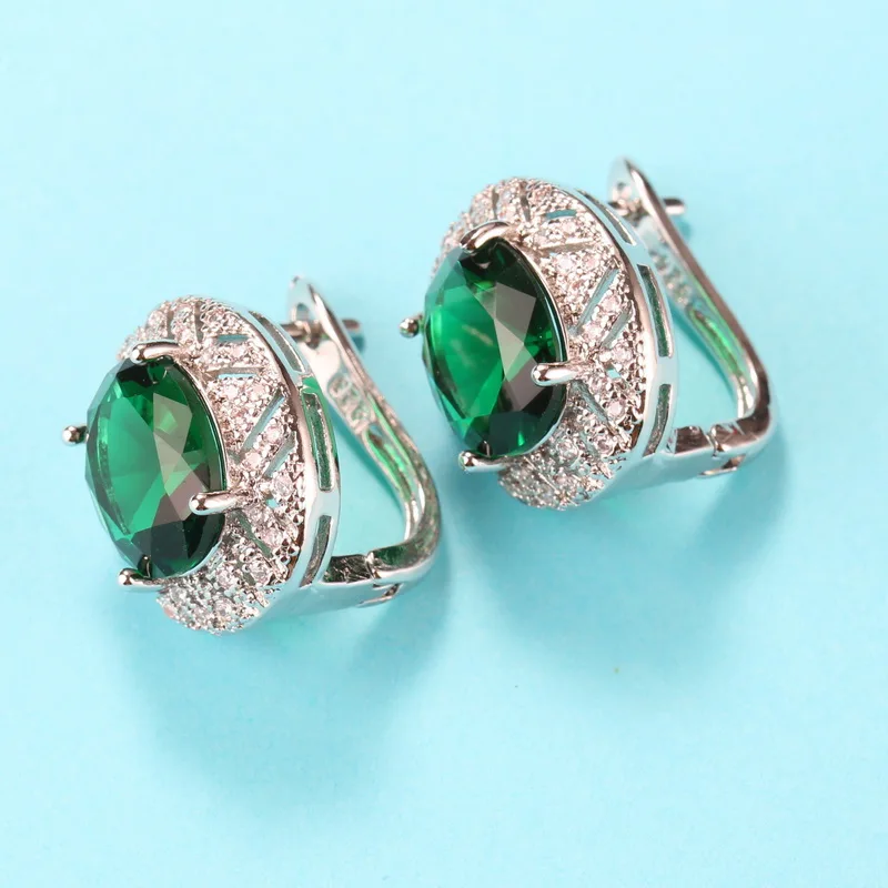 Женский ювелирный комплект Свадебный костюм из серебра 925 пробы с зеленым