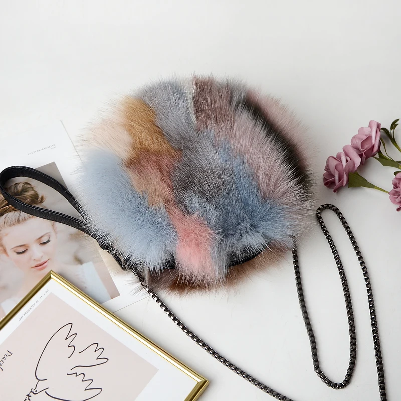 

Winter Bag Fur Plush Ball Bags Round Chain Crossbody Bags For Women 2019 Fur Plush Fox hair Shoulders Messenger Bag handbag
