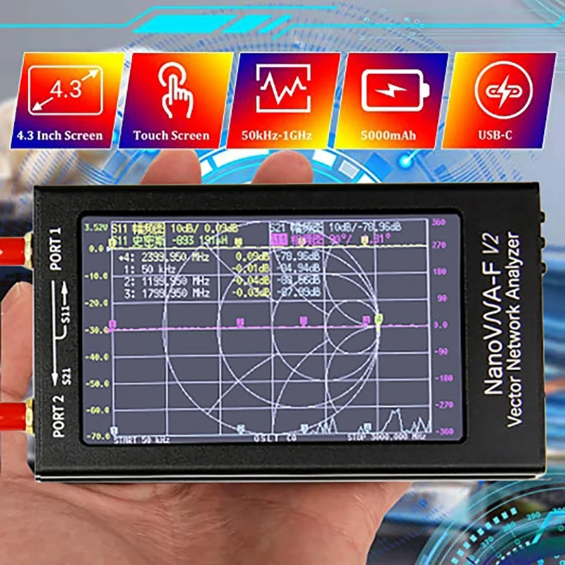 Для NanoVNA-V2 F 50K-3G 4 3 дюймов вектор сетевой анализатор HF VHF Любительская Рация 50