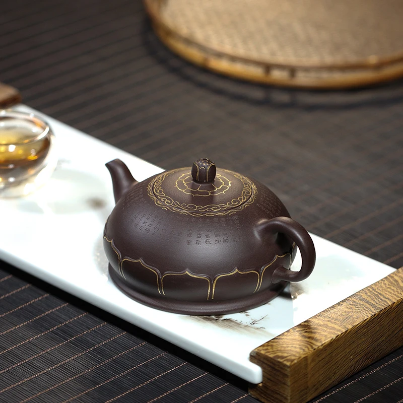 

Винтажный чайный горшок, украшение из фиолетовой глины, цветочные чайные горшки с хризантемой, белый чай, травяной гибискус, чайный чайник ...
