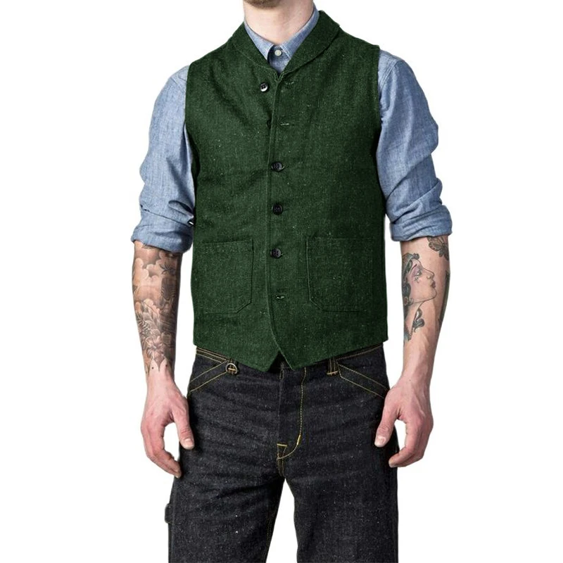 Жилет мужской шерстяной в елочку приталенный пиджак для жениха свадьбы стиле