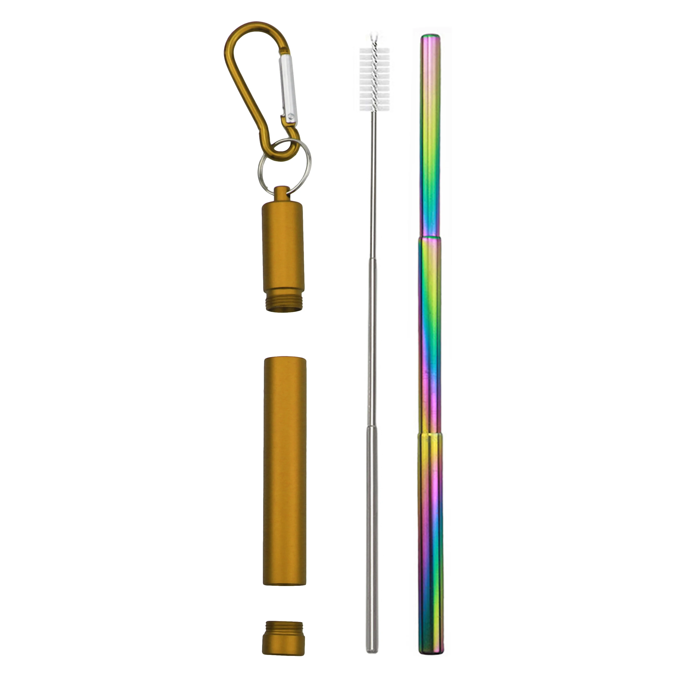 gold rainbow 1 комплект портативная телескопическая из нержавеющей стали соломенная Складная солома с 1 кистью и металлическим чехлом вечерние аксессуары - Цвет: gold rainbow