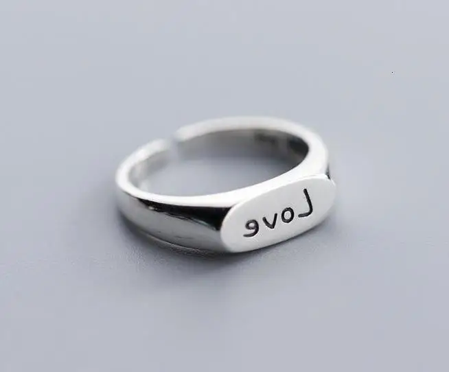 

Authentic 100% REAL.925 Sterling Silver Fine Jewelry letter "Love" Carved Band Ring Women's girlfriends gift GTLJ1574