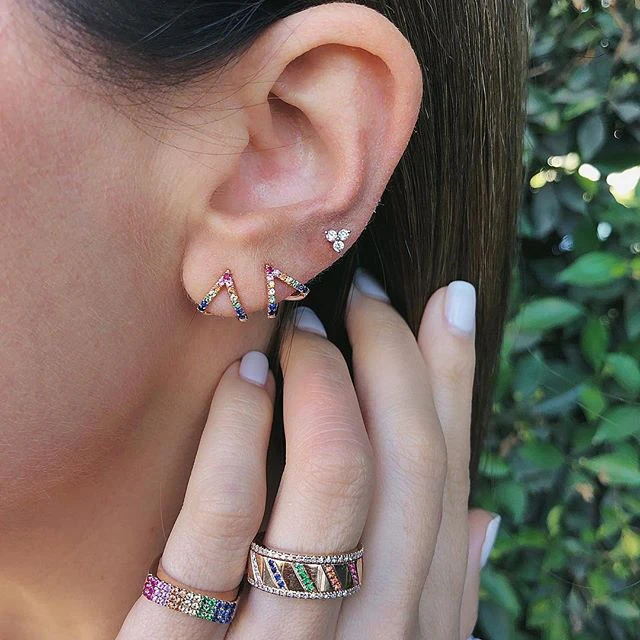 Красочные прозрачные cz полые серьги в форме сердца многоцветные CZ уникальные