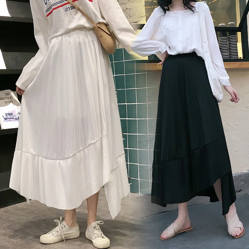 

pleated chiffon knee-length women skirts 2020 summer new pleated loose casual all match female skirts top quality