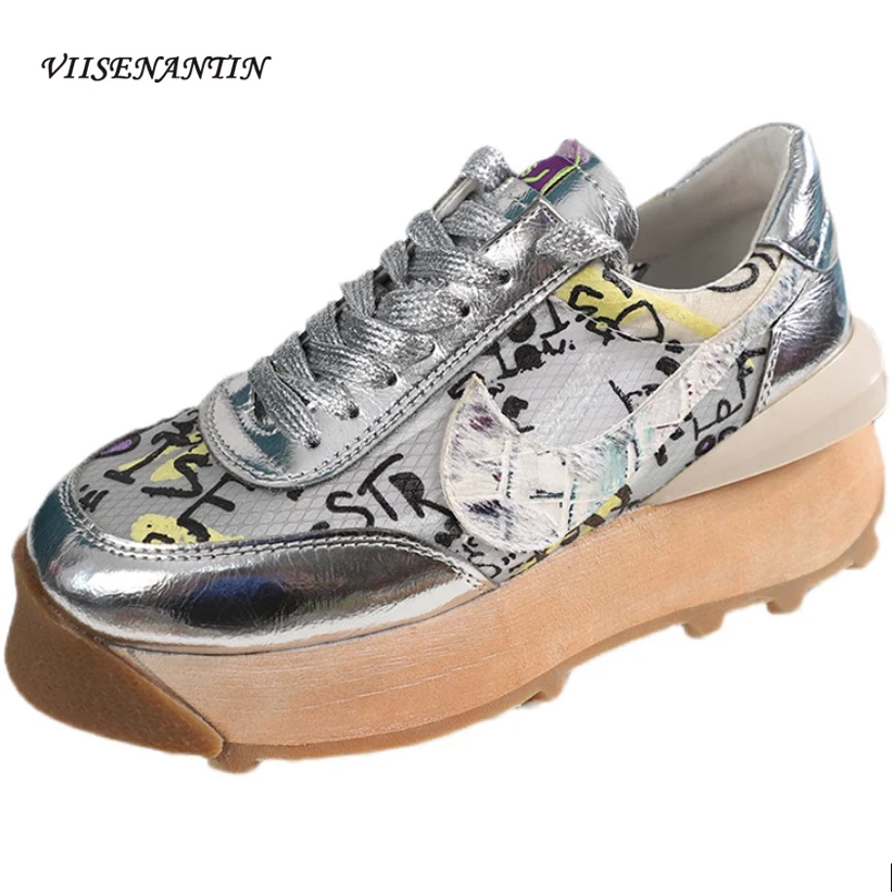

New Breathable Mesh Cross-lace Lace Thick-soled Casual Sneakers 2021 Summer Fashion Cowhide Mesh Printed Thick-soled Old Shoes