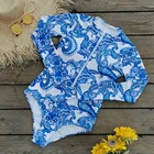 Цельный купальник, новинка 2022, сексуальный купальник с длинным рукавом, женский купальный костюм с принтом, пляжная одежда, купальные костюмы с вырезом на спине, монокини