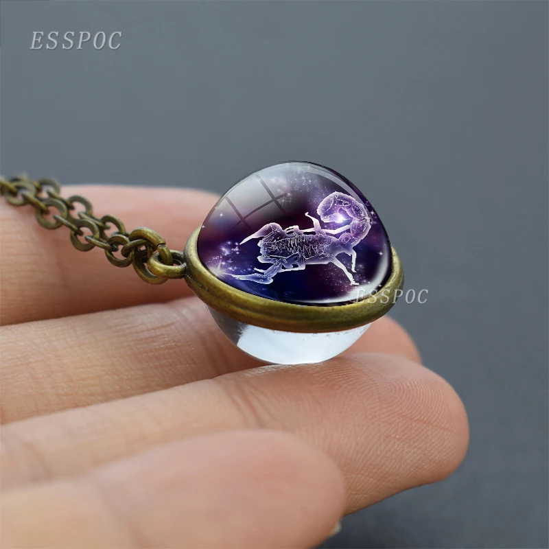 12 Созвездие шар кулон ожерелье знаков зодиака Женская мода бронзовая цепочка