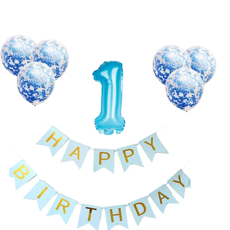 

8Pcs/Set 1 2 3 4 5 6 7 8 9 Years Old Happy Birthday Foil Balloons Baby Boy Party Decorations Kids Blue Confetti Latex Supplies