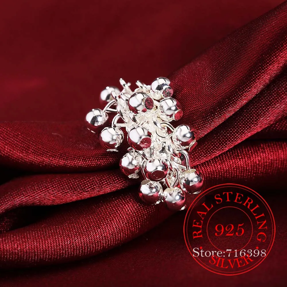 

2020 100% 925 Solid Sterling Silver Smooth Surface Beads Cocktail Rings for women men Size 6 7 8 9 10 Women Girls Kids Xmas Gift