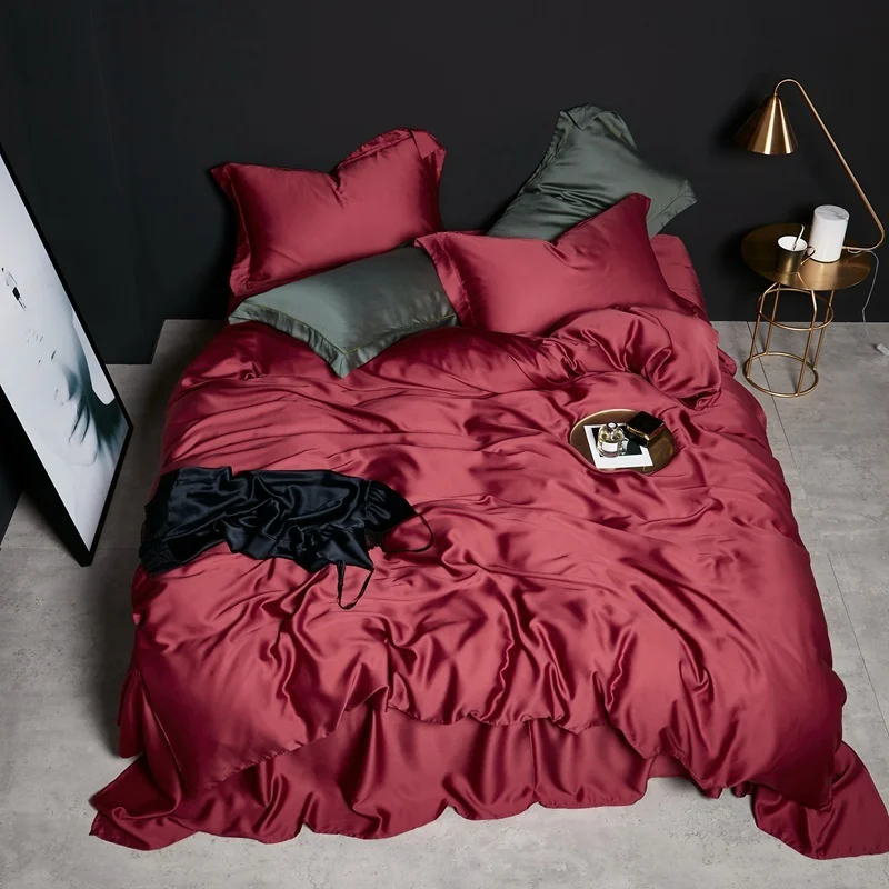 

KOTUDENAVY Grey Color Premium Tencel Silk Bedding Set Luxury Queen King size Summer Duvet Cover Bed sheet set Breathable Ultra