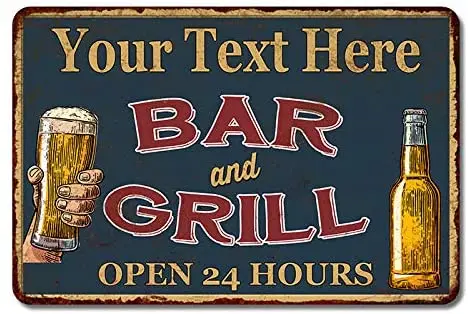 

Personalized Bar and Grill Shop Logo Bar Decoration Sign Retro Wall Art Decoration Tin Plaque Dad Father Beer Gift 8 X 12 Inches