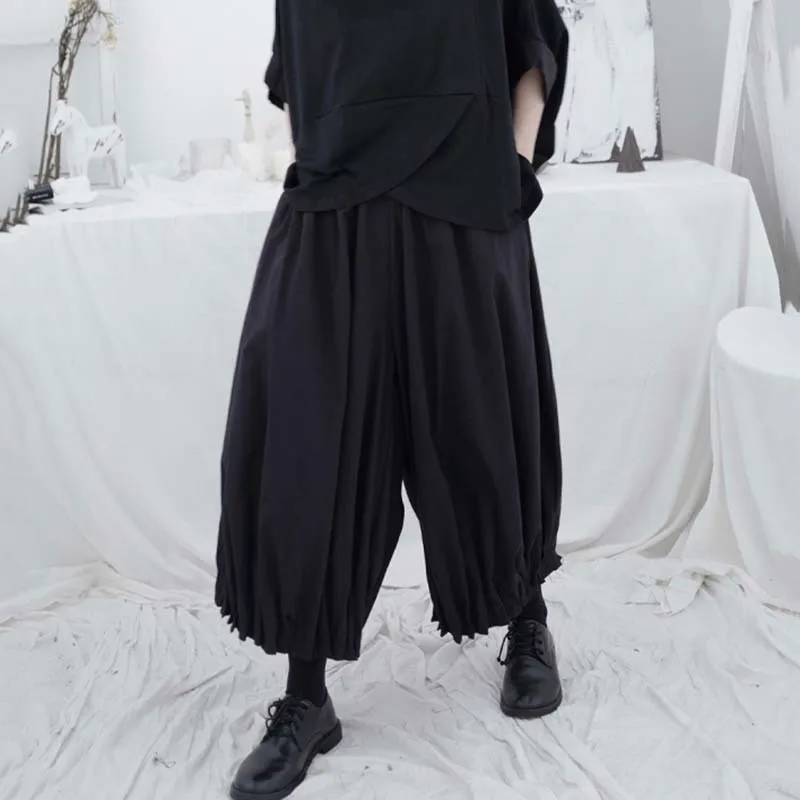 

[EAM] High Elastic Waist Black Pleated Long Wide Leg Trousers New Loose Fit Pants Women Fashion Tide Spring Autumn 2021 1W319