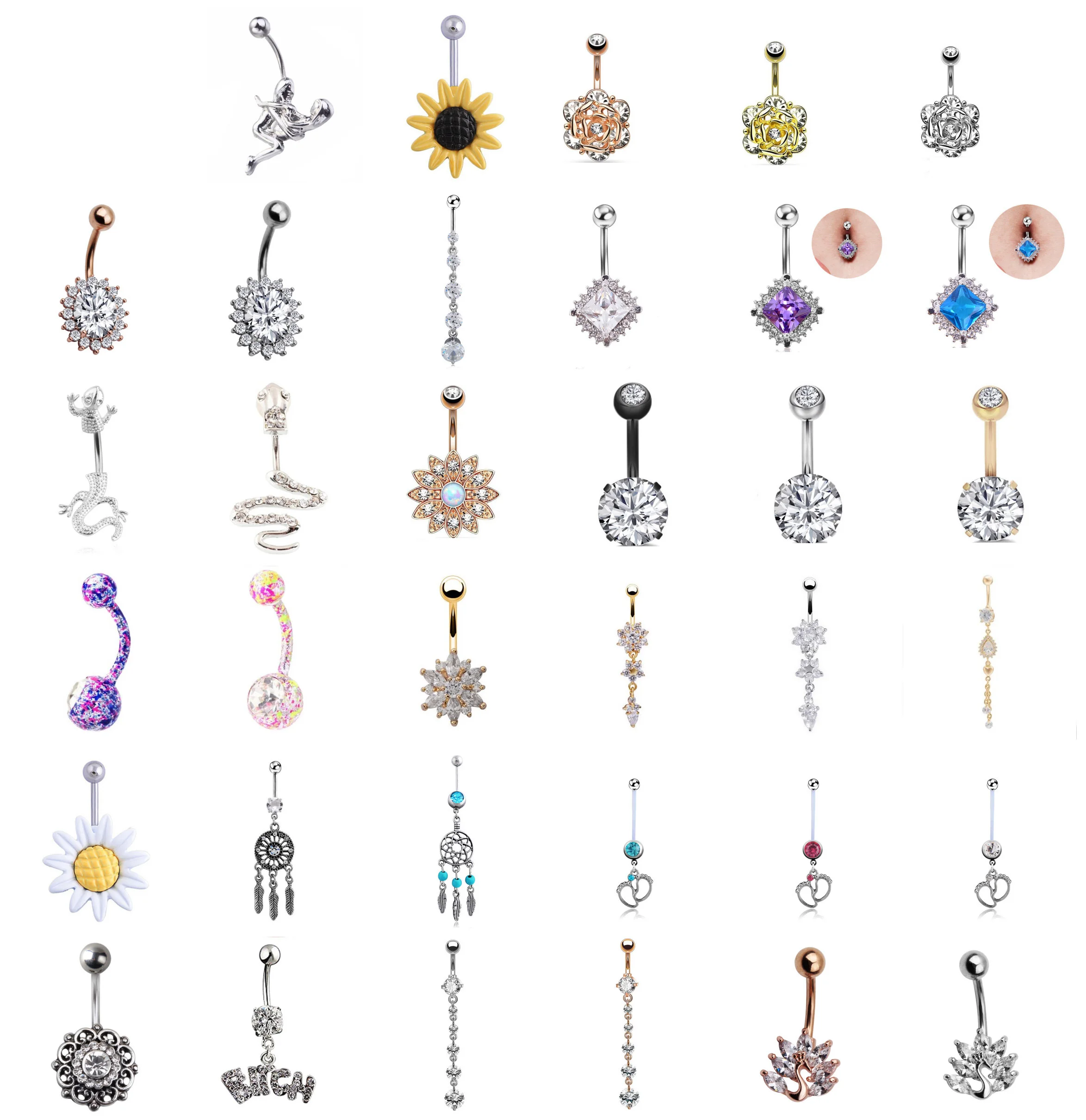 1 шт. пикантные Висячие пупка Бары Кольца пирсинг живота фианиты кристаллы цветок