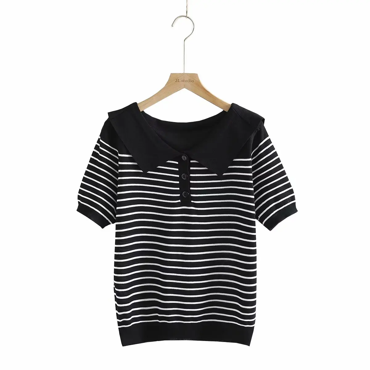 

Летние женские топы и блузки размера плюс футболка женский 2021 полосатый льда шелка с короткими рукавами и матросским воротником; Женская фу...