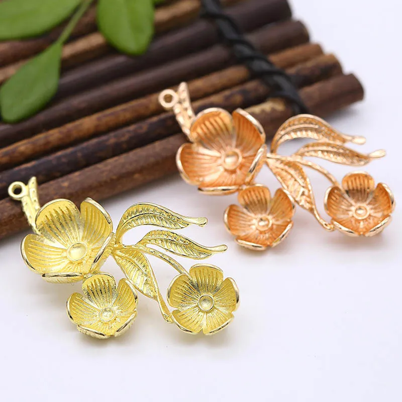 Филигранный цветок лист подвесной кулон Подвески каменные бусины колпачки база