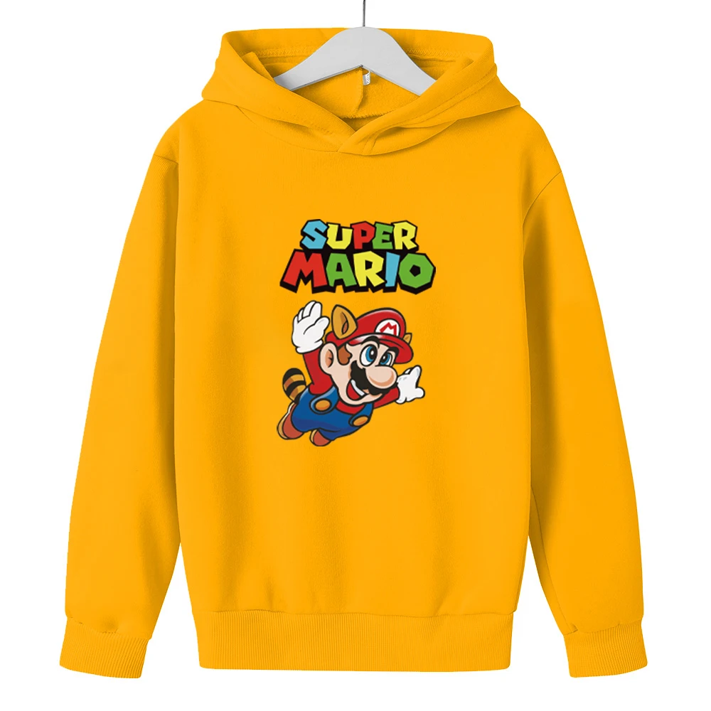 

Mario Bros Boy Hoodies 3-14T Harajuku Cartoon Print Costume Fleece Spring Fall Comfy Tops Kids Anime Super Zings Baby Clothes