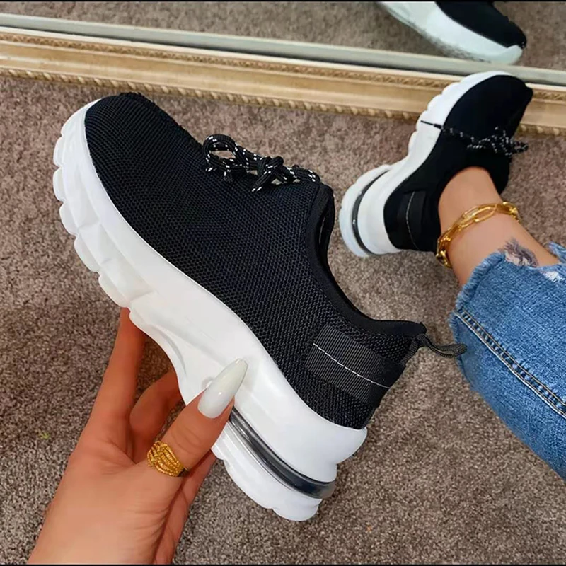 

2021 Leopard Shoes Women Chunky Sneakers Platform Fashion Spring Summer Lace-Up Mesh Light Breathable Running Casual Sport Shoes