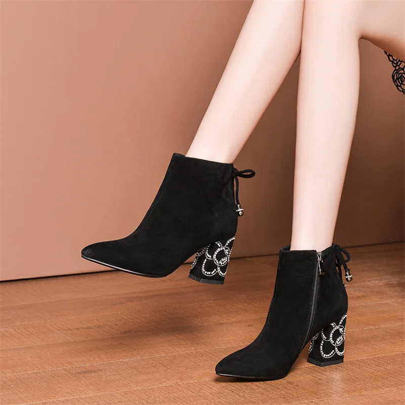 FEDONAS Pearl Embroider Women Ankle Boots High Heeled Prom Elegant Ladies Shoes Woman Warm Autumn and Winter Short Chelsea Boots