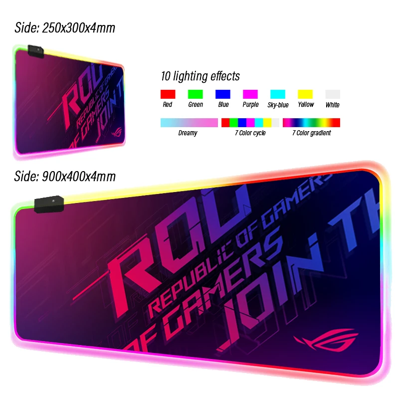

Anime ROG RGB Gaming Mouse Pad Large Republic of Gamers LED Lighting Mousepad Gamer Computer Desk Mat Pad Anti-slip