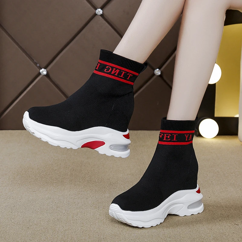 Женские вязаные носки Rimocy белые кроссовки на платформе Высоком толстом каблуке