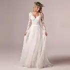 Женское свадебное платье CloverBridal, кружевное + Тюлевое пляжное платье невесты, новое платье с длинным рукавом, 2021 DH9497