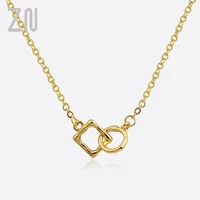 zn korean style trendy new glossy round square double loop pendant necklaces for women fashion jewelry clavicle chain lady gifts