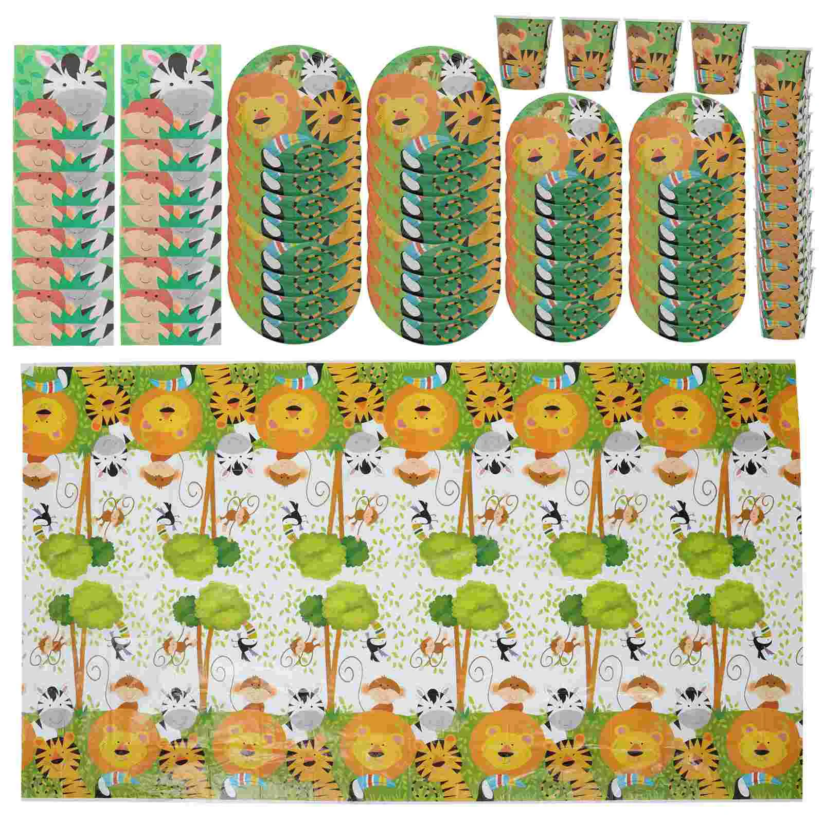 

65pcs Jungle Animal Theme Dinner Plates Tablecloth Napkins Cup for Birthday