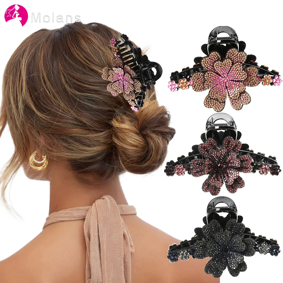 

Женские заколки для волос Molans, стразы, заколки для волос с цветком, аксессуары для волос для девочек, блестящий конский хвост, головной убор